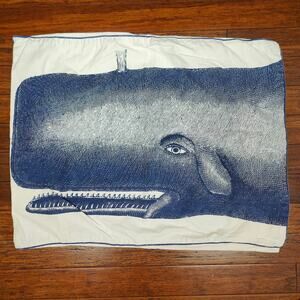 ThomasPaul Whale Illustration‎ Print Pillowcase Cotton White Navy Blue Sham